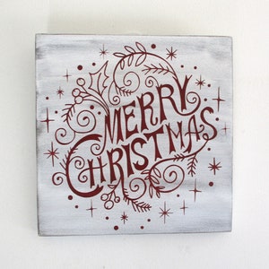 Merry Christmas Wood Sign – Hand-Painted Rustic Holiday Wall Décor – 9&quot; x 9&quot; Farmhouse Christmas Accent