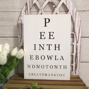 Funny Eye Chart Bathroom Sign – &quot;Pee in the Bowl&quot; – 7x10 Inch Wood Sign – Hilarious Restroom Decor for Home or Guest Bath