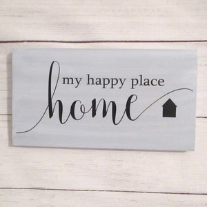 My Happy Place Home Wall Sign - Farmhouse Chic Decor for Cozy Spaces-Home Wood Sign – Farmhouse Style – Entryway or Living Room Decor