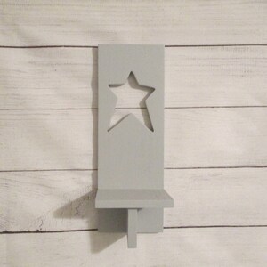 Rustic Wood Wall Sconce with Star Cutout – Painted Wall Shelf – Primitive Country Decor – Farmhouse Candle Holder