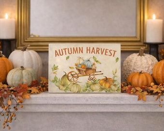 Houten bord herfstoogst - herfstdecor - ingang boerderij - muurbord pompoenoogst - rustiek huisdecoratie herfst