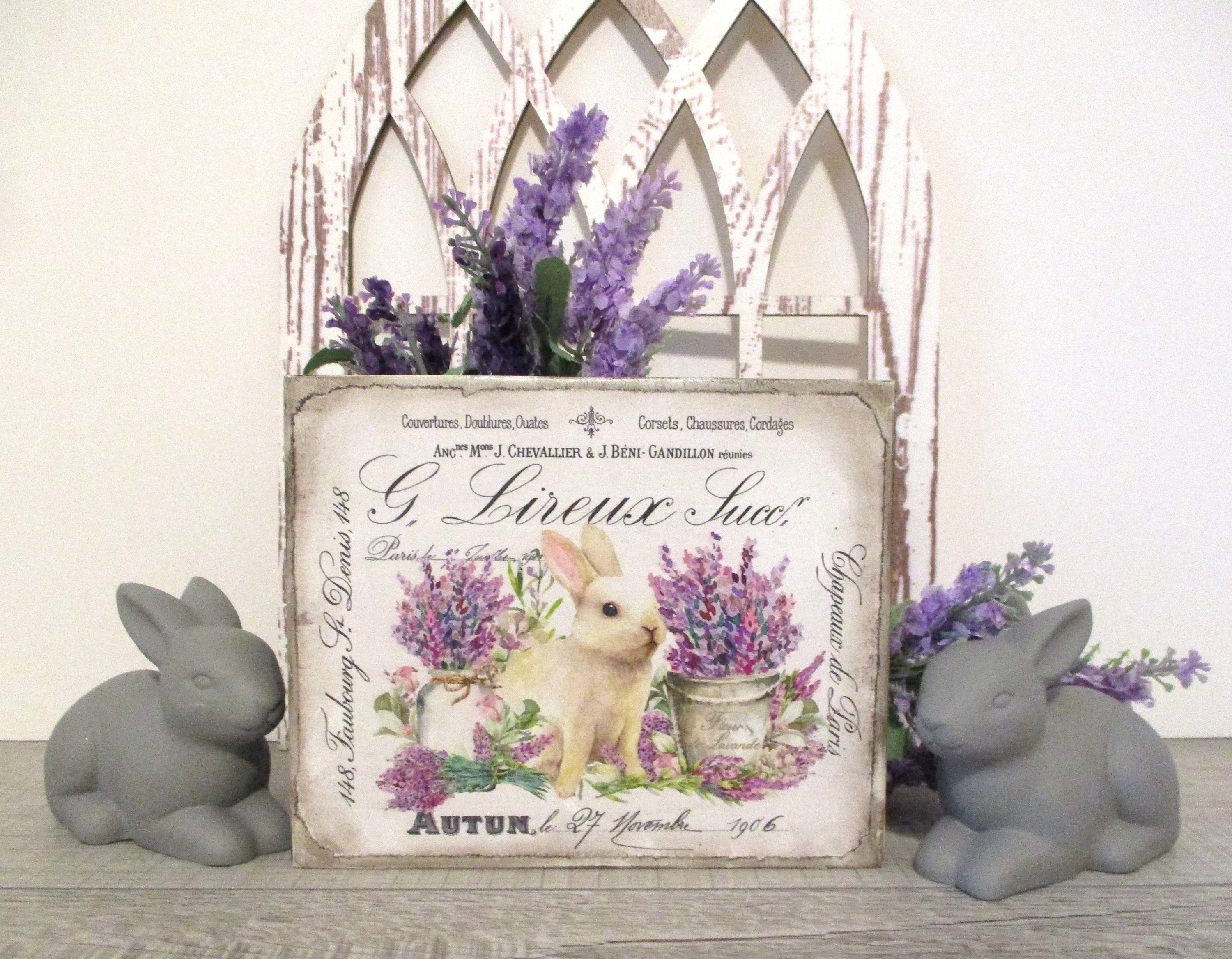Charming French Vintage White Rabbit Lavender Wood Sign Shabby Chic ...
