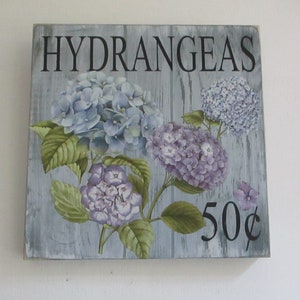 Shabby Chic Hydrangeas 50 cents Wood Sign