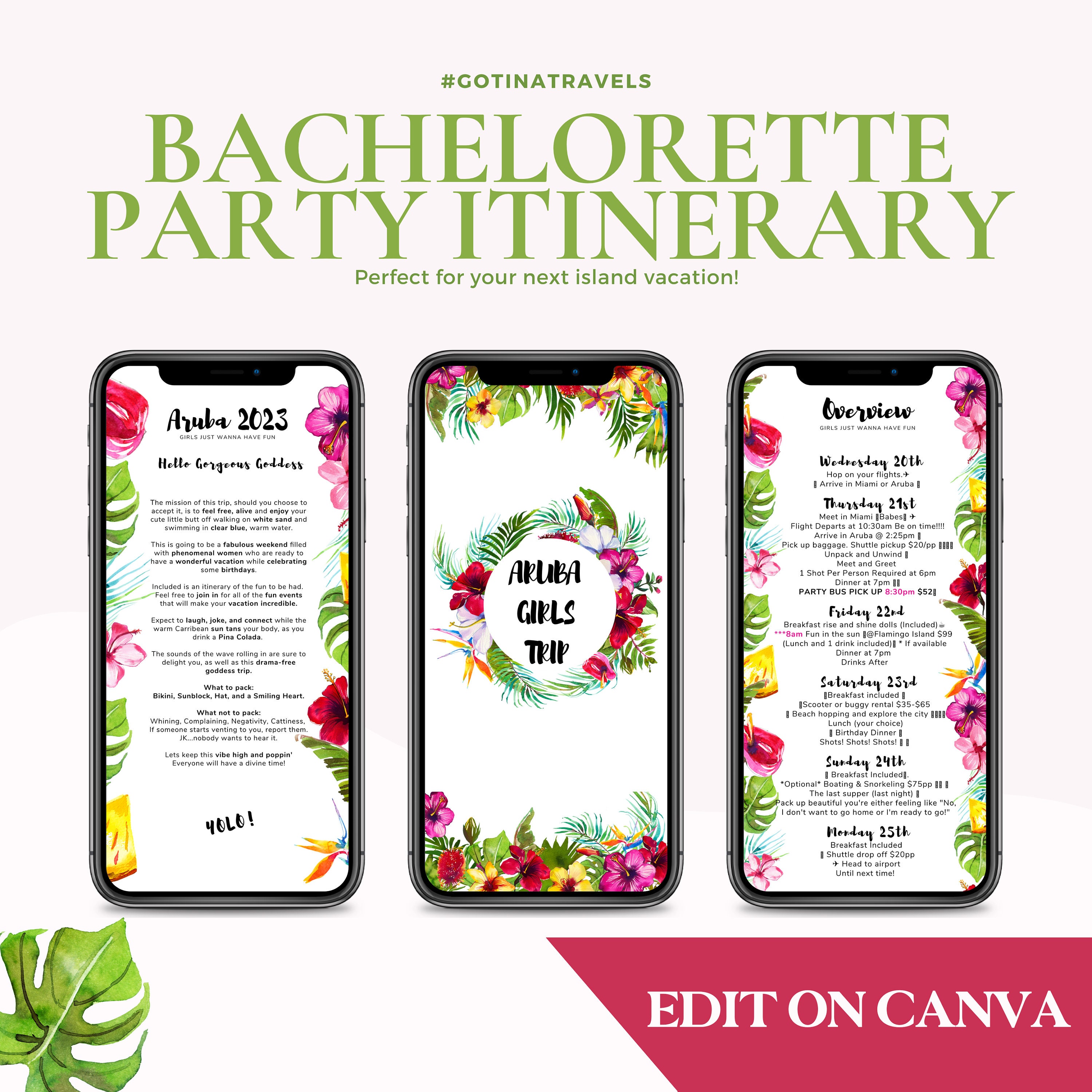 Bachelorette Party Itinerary Girls Trip Digital Planner Island Party