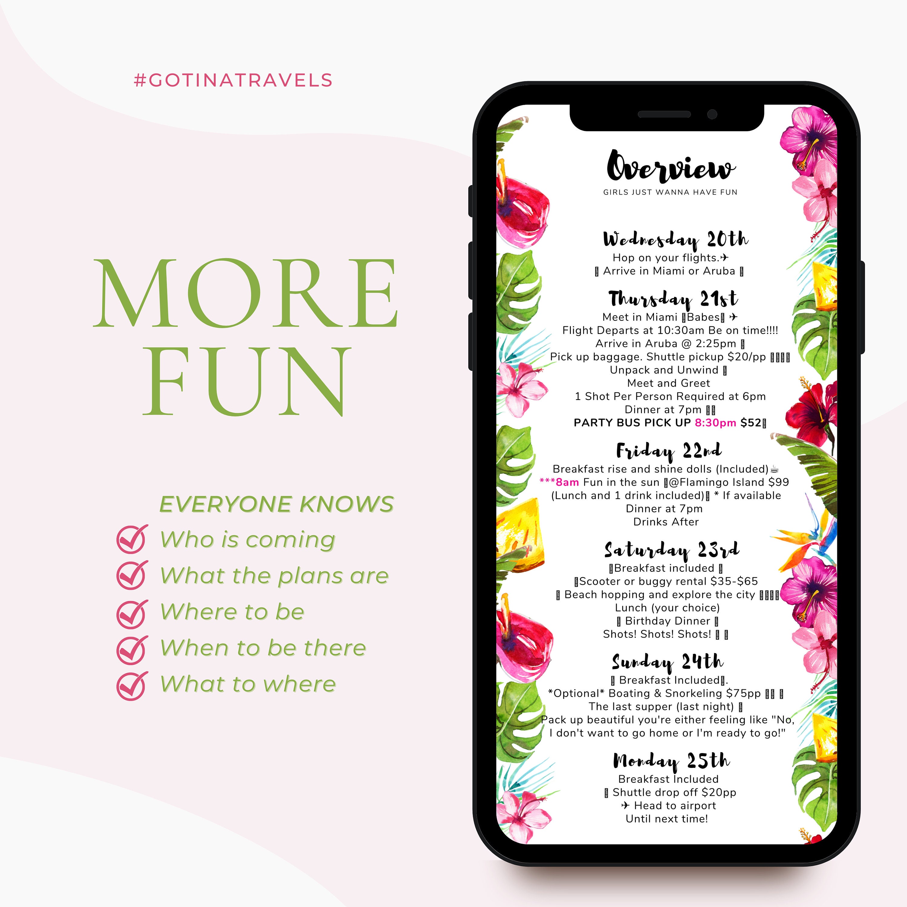 Bachelorette Party Itinerary Girls Trip Digital Planner Island Party