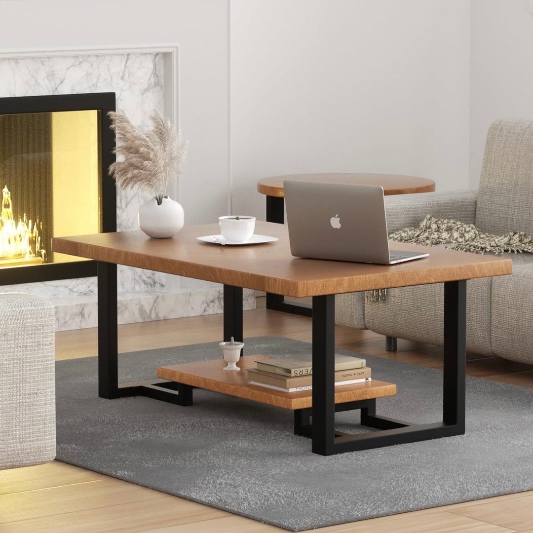 Rectangle Wood Coffee Table, Two Tier Full Wood Coffee Table, Rectangle