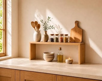 Solid Wood Bathroom Countertop Shelf | Minimalist Vanity Organizer & Space-Saving Sink Caddy