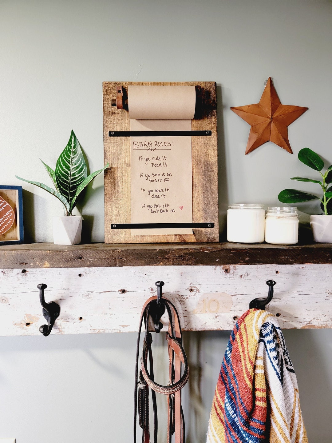 Rustic Memo Board, Wood Note Board, Handmade, Leather, Equine, Horses