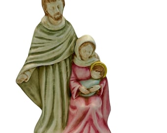 Vintage 80s Hand Painted Holy Family Mary Joseph Jesus Bisque Porcelain Figurine