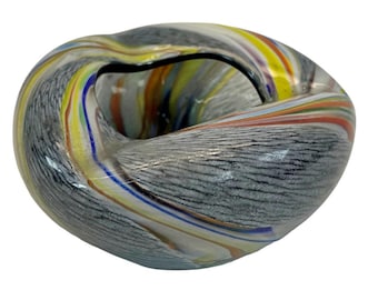 RARE Vintage Royal Seal Art Glass Ash Tray Bowl Japan Swirl Marble Gray Yellow Orange