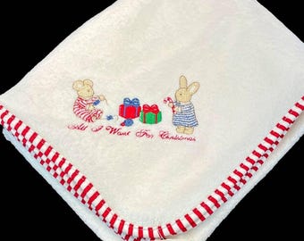 VINTAGE Carters Baby Towel Red White Christmas All I Want for Christmas NOS NWT