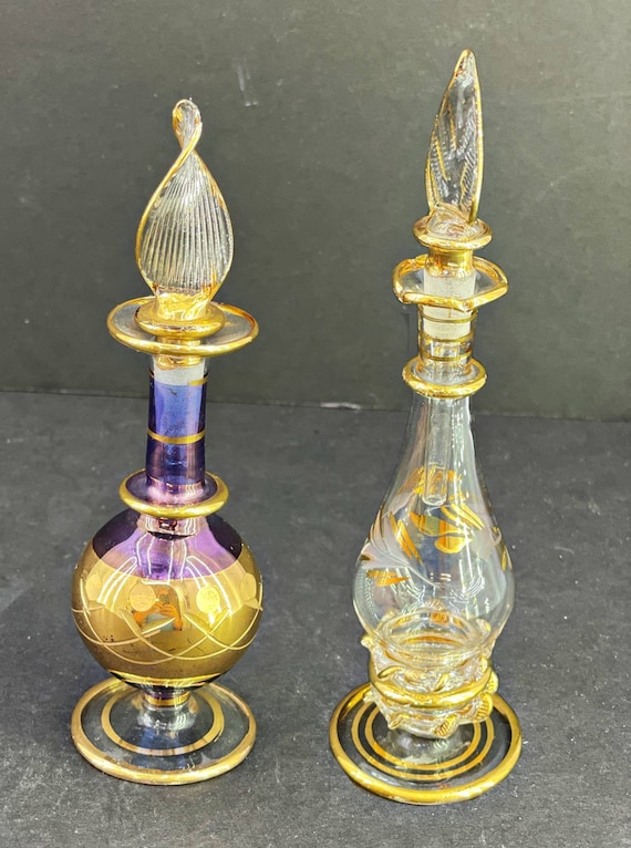 2 Vintage Fine Art Glass Perfume Bottles W/stoppers Clear Etsy