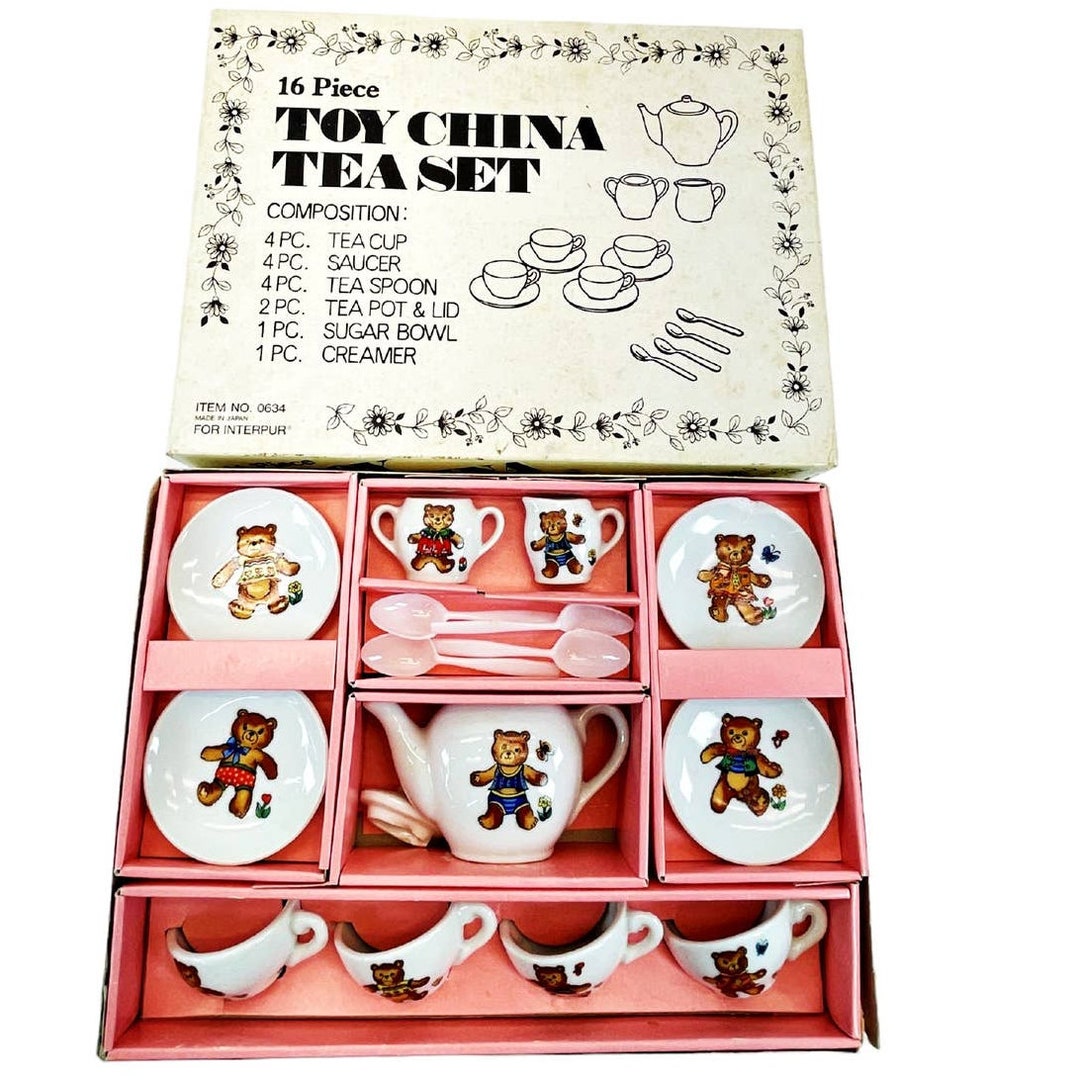 Vintage 16 Pc. Toy China Tea Set Tedy Bear Interpur Japan 0634 4 Place