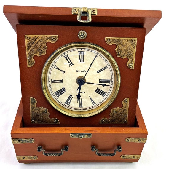 Bulova Tabletop Clock Treasure Box Style Case Metal Accents Etsy