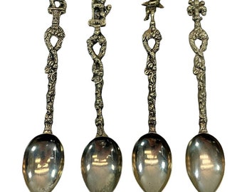 Lot (4) Vintage Demitasse Silver Plated Figural Souvenir Spoons Italy Deer Angel