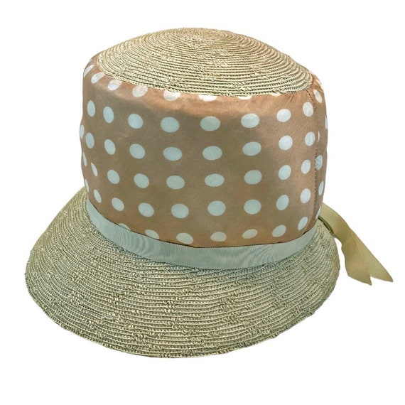 Vintage Marche' Bucket Straw Hat Polka Dot Exclus… - image 4