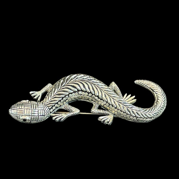 VTG Textured Silver Tone Salamander Lizard Gecko Reptile Brooch Pin Southwestern