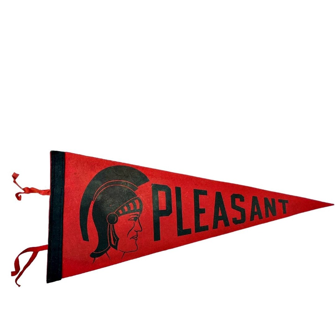 RARE Vintage Pleasant Spartan Trojan 17.75 Felt Pennant Ohio Red Black