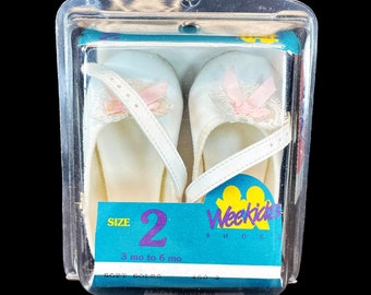 Vintage Wee Kids White Patent Mary Jane Baby Shoes Size 3 3 to 6 Mo. NIB NOS