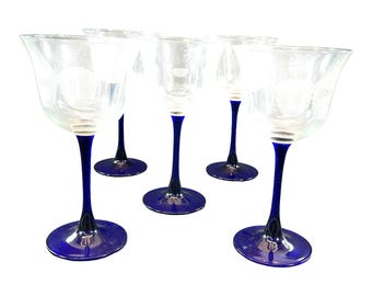 5 Americana Cobalt Blue Stem by CRISTAL D'ARQUES-DURAND Wine Glasses 7"