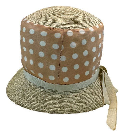 Vintage Marche' Bucket Straw Hat Polka Dot Exclus… - image 2