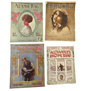 Vintage Lot (4) Rag Time Music Sheets Alamo Red Rose Alexander&#39;s Ragtime Band