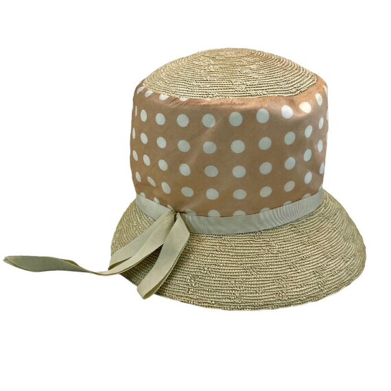 Vintage Marche' Bucket Straw Hat Polka Dot Exclus… - image 3