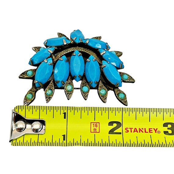 Vintage Turquoise Blue Glass Brooch Silver Tone P… - image 3