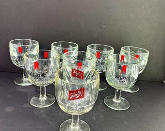 Set of 7 Vintage Michelob Beer Thumbprint Heavy Mugs Goblet Stem Glass Drinking