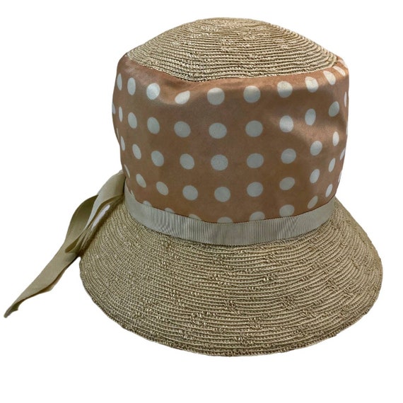 Vintage Marche' Bucket Straw Hat Polka Dot Exclus… - image 1