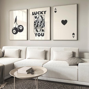 3er Set - Trendy Retro Wand Kunst Set, Trendy Ästhetischer Druck, Lucky You Poster - Queen of Hearts Wandkunst - Trendy Queen Funky Poster