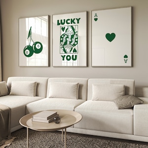 Set di 3 - Set di arte murale retrò alla moda, stampa estetica alla moda, poster Lucky You - Arte murale Queen of Hearts - Poster funky Queen alla moda