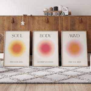 Impresión de póster de aura, arte de pared tríptico, decoración de yoga, impresión de aura de 3 piezas, decoración de spa, arte de pared de aura zen, decoración de habitación preppy, decoración de habitación estética,