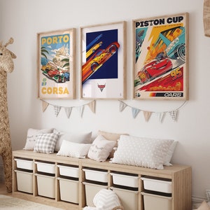 Conjunto de 3 carteles de películas - Cartel de la película Cars - Piston Cup - Disneyland Home - Piston Cup - Póster de Lightning Radiator Springs, descarga digital