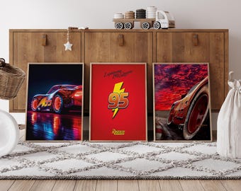 Set di 3 poster del film - Poster del film Cars - Piston Cup - Disneyland Home - Piston Cup - Poster di Lightning Radiator Springs,