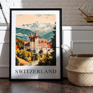 Switzerland Travel Print, Swiss Alps Poster, Zurich Art, Mountain Landscape, Travel Decor, Birthday Gift, Wedding Gift, Swiss City Art Print