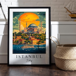 Impression voyage Istanbul - affiche Turquie, art d&#39;Istanbul, décoration murale paysage urbain, cadeau d&#39;anniversaire, cadeau de mariage, affiche de la ville d&#39;Istanbul, décoration de voyage
