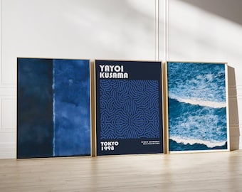 Mark Rothko, Yayoi Kusama Art Modern Neutral Abstract Gallery Wall Art Set of 3 Neutral Nordic Prints Modern Blue Abstract Art