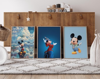 Set of 3 Mickey Mouse Quote Prints, ickey Wall Art Print, Disney Nursery Bedroom Decor, Kids Room, M Mickey Mouse Kids Gifts