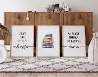 Set of 3 Prints, Bestseller Poster Set, Just One More Chapter, Gift For Writers, Reading Quote, Book Room Decor, Book Lover Gift