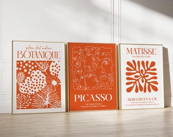 3er-Set Orange Matisse, Henry Matisse und Bauhaus Drucke, weiße Wand Kunst Drucke, berühmte Künstler Drucke, orange Wand Kunst Poster Drucke