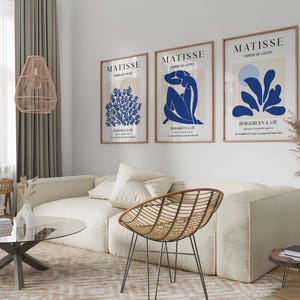 Set di 3 stampe di Matisse, poster di Henri Matisse, set di stampe blu, set di arte murale di Matisse, poster della mostra di Matisse, fiore astratto, poster retrò