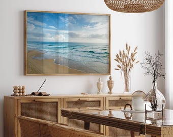 Oceaangolven print, blauwe strandgolf fotografie, moderne poster kustwater, kunst aan de grote muur, zomerposter, decor strandhuis