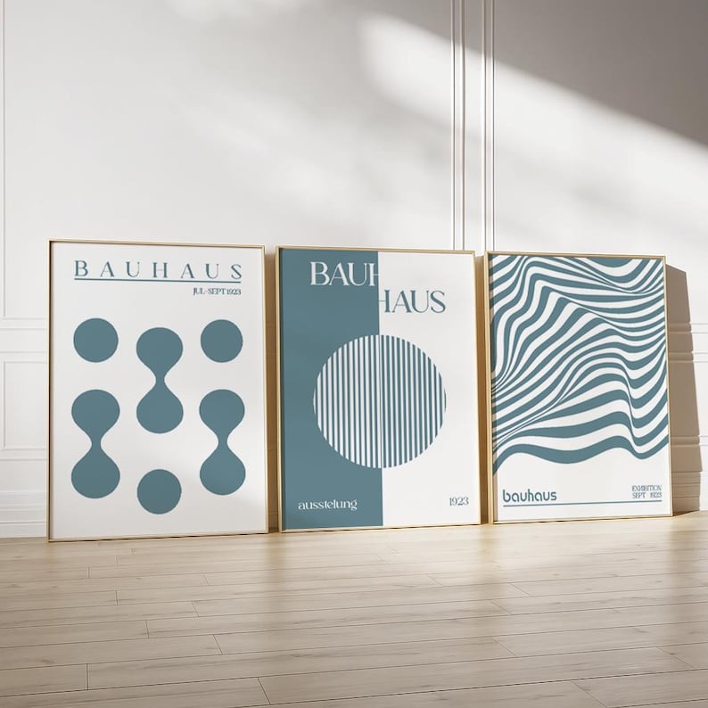 Sky Blue Bauhaus Art Print Set, Mid-century Modern Geometric Wall Art ...