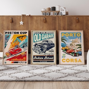 Set di 3 poster del film - Cars - Piston Cup - Disneyland Home - Piston Cup - Lightning Radiator Springs Poster,