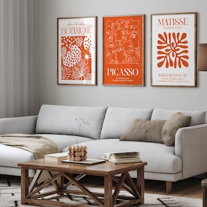 Set of 3 Orange Matisse, Henry Matisse and Bauhaus Prints, White Wall Art Prints, Famous Artists Prints, Orange Wall Art Poster Prints