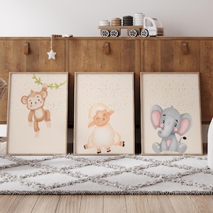 Set of 3 Baby Safari Animal Prints, Safari Nursery Decor, Safari Nursery Prints, Nursery wall art, Kids Room Decor, Baby Room