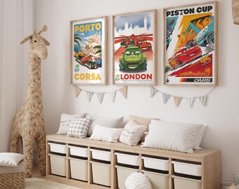 Set of 3 Movie Poster - Cars Movie Poster - Piston Cup - Disneyland Home - Piston Cup - Lightning Radiator Springs Poster, Digital Download