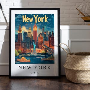 New York Travel Print - NYC Poster, Manhattan Art, Birthday Gift, Wedding Gift, Wall Decor, City Landscape, New York City Art, Travel Poster