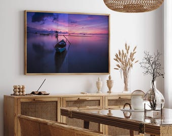 Purple Pink Sunset Beach, Sunset Beach Boho, Coastal Art Decor, Beach Photography Poster, Ocean Sunset Wall Art, Pink Beach Art